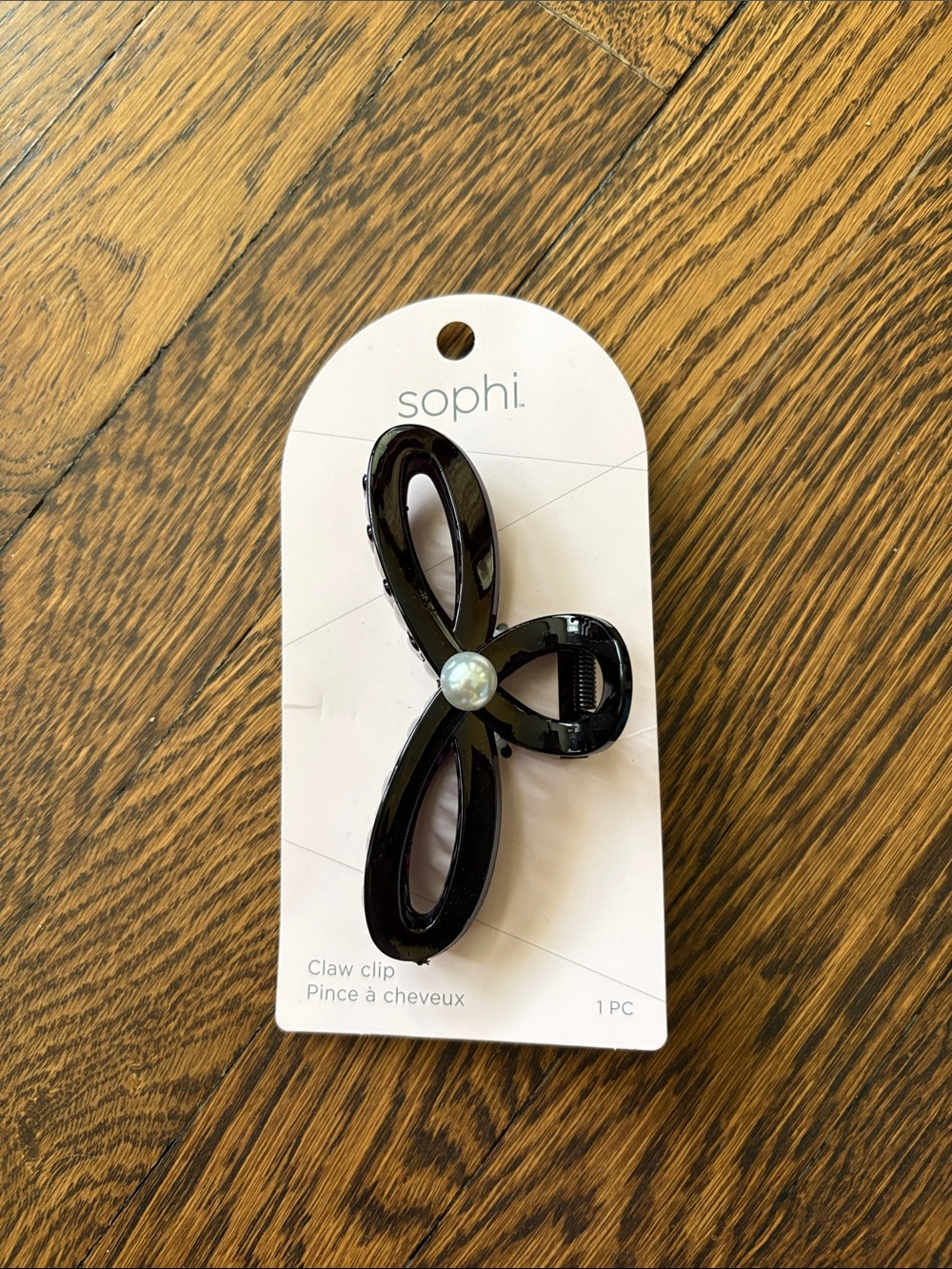 BRAND NEW sophi. Black Bow Claw Hair Clip with Pearl Accent